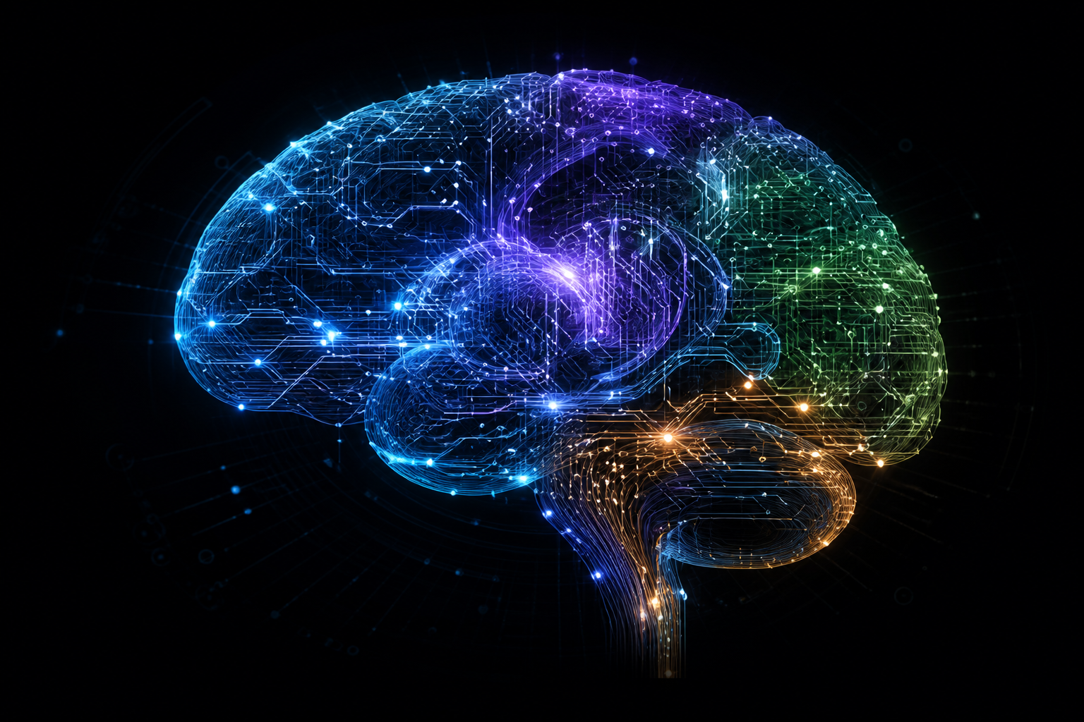 Cerveau numérique JARVIS composé de circuits lumineux